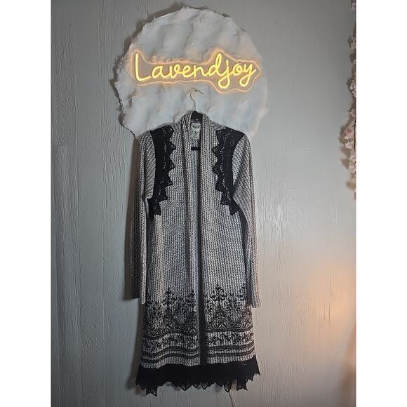 Witchygoth Vocal Rhinestone Lace Plus XL Long Cardigan Duster Sweater Winter - Picture 1 of 13